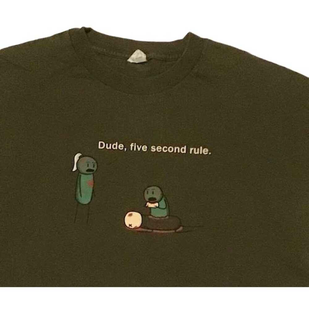 Zombie Dude Five Second Rule Eating Graphic T-Shirt Unisex Adult Large Vintage